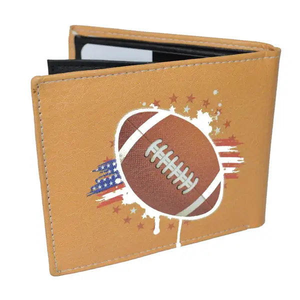 Leatherboss Men's Bifold Wallet – American Football Sports Theme | Genuine Leather Card & Cash Holder