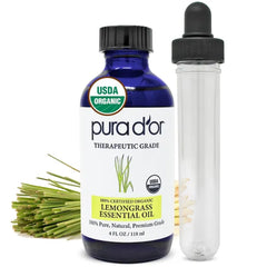 PURA D'OR Organic Essential Oil (4oz with Glass Dropper) - 100% Pure, Natural, Therapeutic Grade for Hair, Skin, Body & Aromatherapy Diffuser