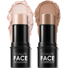 FOCALLURE 2 Pcs Mineral Cream Contour Stick,Moisturize Highlighter and Bronzer Pen,Non Stick Face Brightens & Shades Pencil, Long Lasting & Smooth Gliding Face Illuminator Makeup