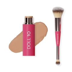 DOLL 10 Peptide Blur Stick Foundation + Blurring Brush, Medium Buildable Coverage, Soft-Focus Pore Blurring, Skincare-Infused Hydrating Foundation for Mature & Textured Skin, Clean Makeup 0.29 oz