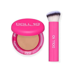 DOLL 10 Peptide Bounce Balm Foundation with Buff & Bounce Brush – Hydrating, Age-Defying Foundation for Mature Skin, Clean, Vegan, Medium Buildable Coverage – Blurs Fine Lines
