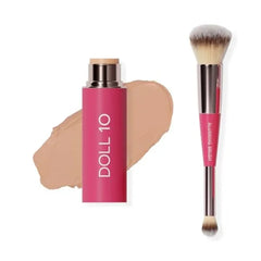 DOLL 10 Peptide Blur Stick Foundation + Blurring Brush, Medium Buildable Coverage, Soft-Focus Pore Blurring, Skincare-Infused Hydrating Foundation for Mature & Textured Skin, Clean Makeup 0.29 oz
