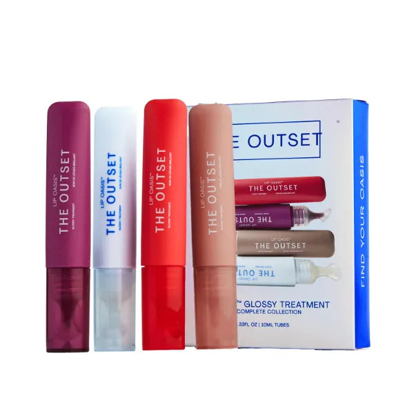 The Outset Lip Oasis Hydrating Lip Balm & Gloss 4-Shade Set, Sheer Tint Dune, Clear, Mirage & Sun Kiss, Clean, Vegan & Gluten-Free