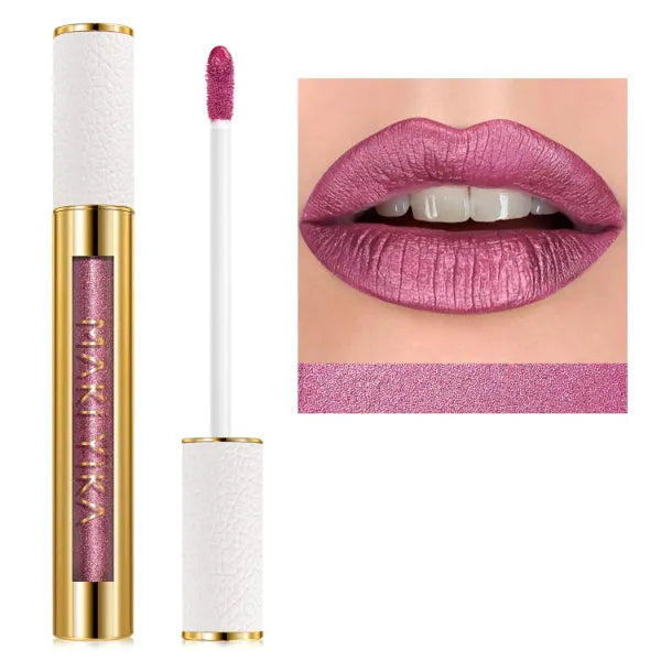 MAKI YIKA Metallic Pink Lipstick Long Lasting Hot Pink Lipsticks for Women, High Shine Glitter Lipstick No Smudge Transferproof Liquid Lip Gloss