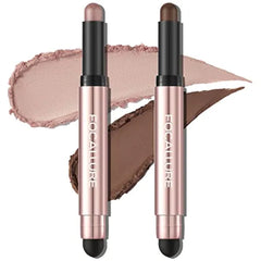 FOCALLURE 2PCS No Crease Eyeshadow Stick,Shimmer and Matte Cream Eyeshadow Pencil Crayon,Long Lasting Waterproof Eye Brightener Stick With Blending Brush