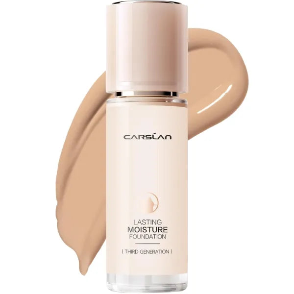CARSLAN Lasting Moisture Foundation, 24H Longlasting Medium Coverage Dewy Finish Face Makeup, Poreless, Lightweight, Hydrating Liquid Foundation - 1.06 Fl Oz (Pack of 1)
