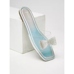 MAX FASHION Embellished Bow Accented Slip-On Sandals-Sliver