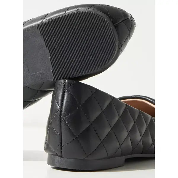 MAX FASHION Quilted Slip-On Ballerina Shoes-Black