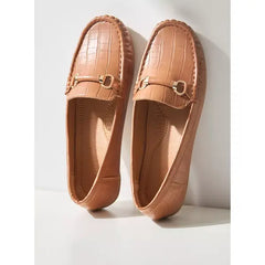 MAX FASHION Textured Slip-On Moccasins with Metallic Accent-Brown