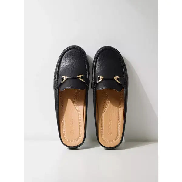 MAX FASHION Plain Slip-On Mules with Metallic Accent-Black