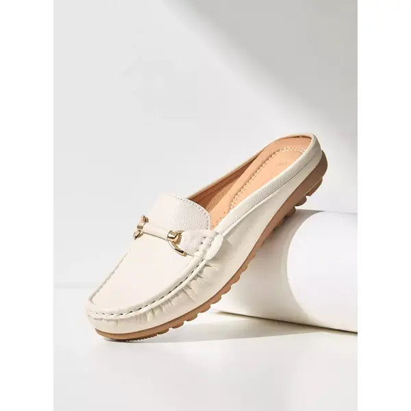 MAX FASHION Plain Slip-On Mules with Metallic Accent-White