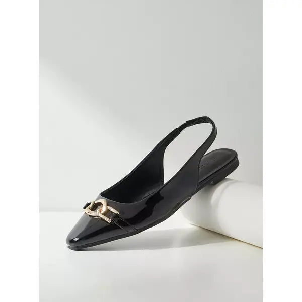 MAX FASHION Metallic Accent Slingback Shoes-Black