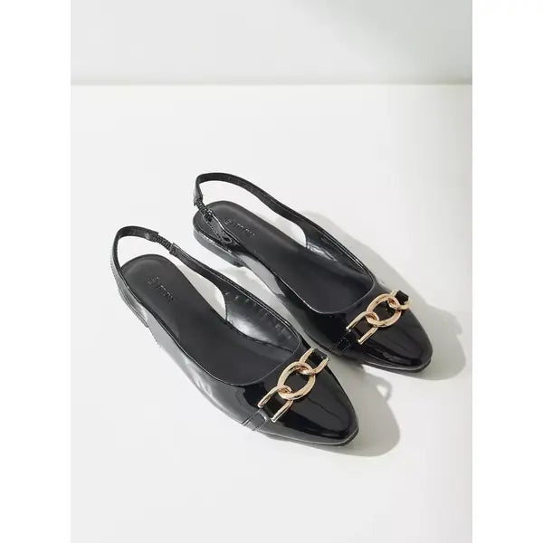 MAX FASHION Metallic Accent Slingback Shoes-Black