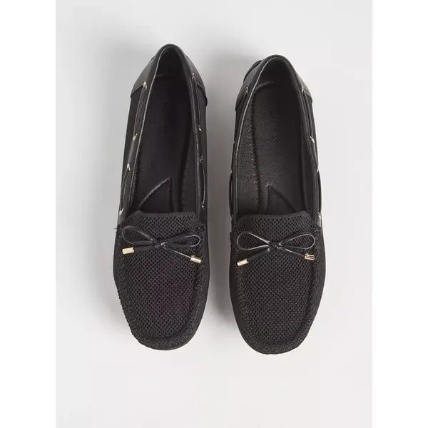 MAX FASHION Bow Accent Slip-On Loafers-Black