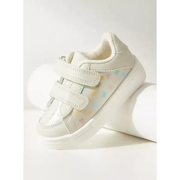 Butterfly Print Sneakers with Hook and Loop Closure cream