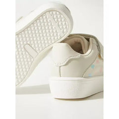 Butterfly Print Sneakers with Hook and Loop Closure cream