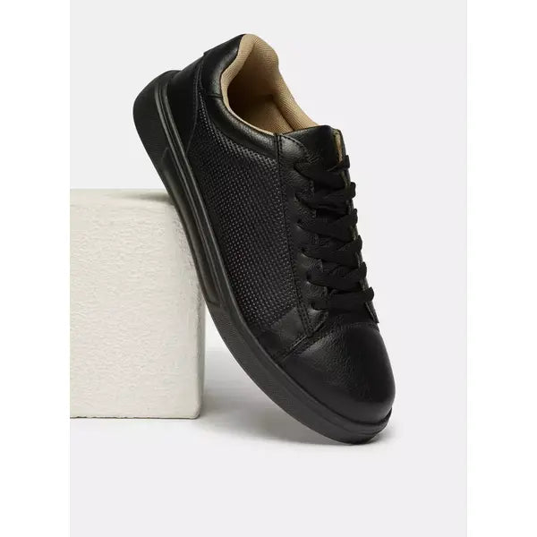 Textured Sneakers with Lace-Up Closure - Black