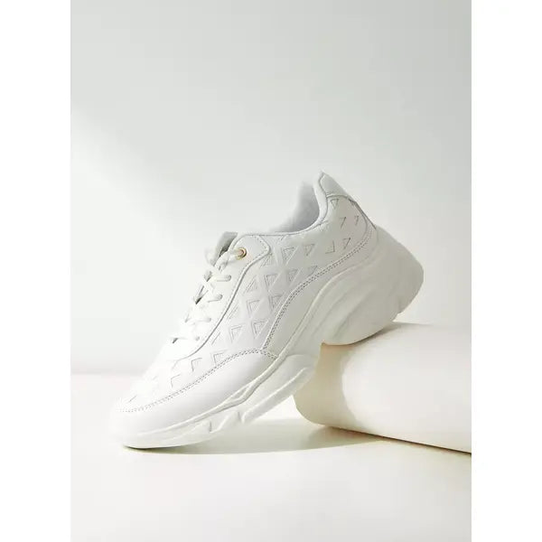 Textured Sneakers with Lace-Up Closure white