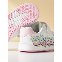 Graffiti Print Sneakers with Hook and Loop Closure White