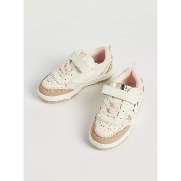 Penguin Print Sneakers with Hook and Loop Closure cream