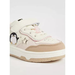 Penguin Print Sneakers with Hook and Loop Closure cream