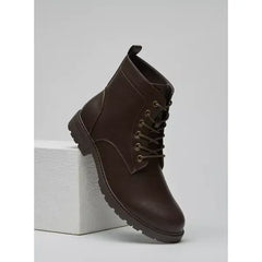 Plain Ankle Boots with Lace-Up Closure