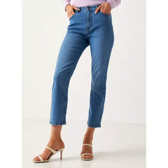 MAX FASHION Plain Straight Fit BCI Cotton Jeans with Button Closure and Pockets-Blue