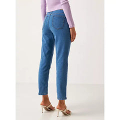 MAX FASHION Plain Straight Fit BCI Cotton Jeans with Button Closure and Pockets-Blue