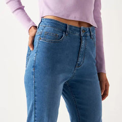 MAX FASHION Plain Straight Fit BCI Cotton Jeans with Button Closure and Pockets-Blue