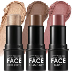 FOCALLURE 3 Pcs Cream Contour Sticks,Shades with Highlighter & Bronzer & Blush,Non-greasy Long-wear Face Contouring Pen,Easy to Sculpt the Face and Create a Lightweight Finishing Makeup