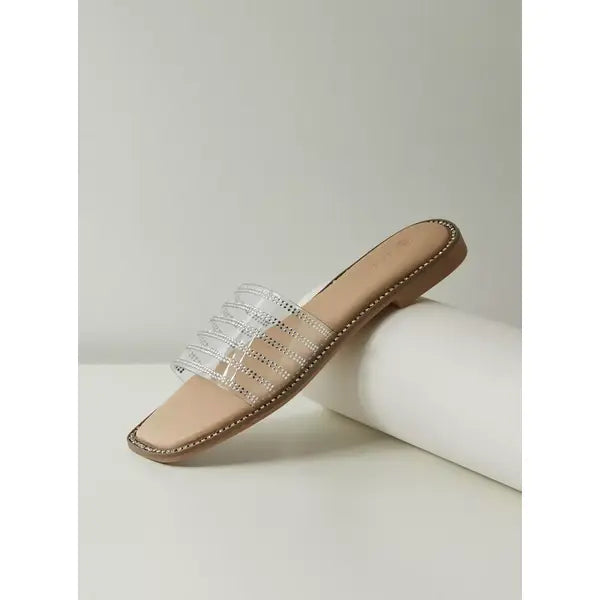 MAX FASHION Embellished Slip-On Sandals-Cream