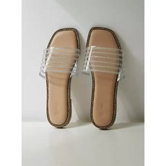MAX FASHION Embellished Slip-On Sandals-Cream