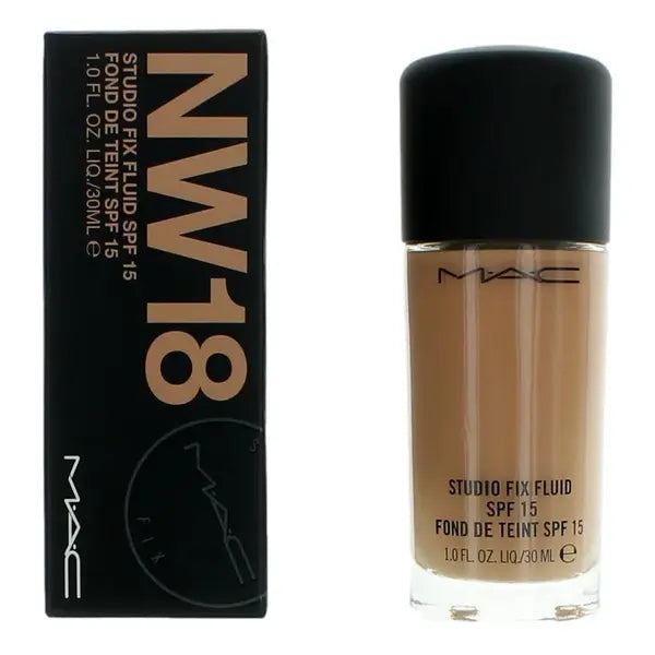 MAC COSMETICS STUDIO FOUNDATION 1.0 OZ NW18 MAC COSMETICS/STUDIO FIX FLUID SPF 15 (NW18) 1.0 OZ (30 ML) BEIGE WITH NEUTRAL UNDERTONE FOR LIGHT SKIN (NEUTRAL-WARM)