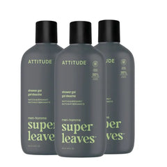 ATTITUDE Shower Gel Body Wash for Men, 98% Natural Origin Ingredients, Paraben & Phthalate Free, EWG Verified, Cleanses Without Drying - 14 Fl Oz