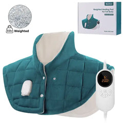MaxKare 23" x 20" Weighted Heating Pad with 6 Heat Settings & 4 Timer Settings for Back & Neck Stress Relief - Green