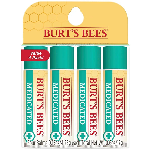 Burt's Bees Lip Balm Variety Pack Stocking Stuffers, Moisturizing Natural Lip Care Christmas Gifts for Dry Chapped Lips – Medicated Menthol Eucalyptus, Shea + Aloe Hydration, Ultra Conditioning with Shea Cocoa Kokum Butter, 100% Natural Origin (4-Pack)