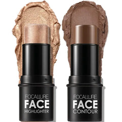 FOCALLURE 2 Pcs Mineral Cream Contour Stick,Moisturize Highlighter and Bronzer Pen,Non Stick Face Brightens & Shades Pencil, Long Lasting & Smooth Gliding Face Illuminator Makeup