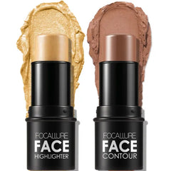 FOCALLURE 2 Pcs Mineral Cream Contour Stick,Moisturize Highlighter and Bronzer Pen,Non Stick Face Brightens & Shades Pencil, Long Lasting & Smooth Gliding Face Illuminator Makeup