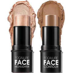 FOCALLURE 2 Pcs Mineral Cream Contour Stick,Moisturize Highlighter and Bronzer Pen,Non Stick Face Brightens & Shades Pencil, Long Lasting & Smooth Gliding Face Illuminator Makeup