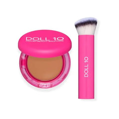 DOLL 10 Peptide Bounce Balm Foundation with Buff & Bounce Brush – Hydrating, Age-Defying Foundation for Mature Skin, Clean, Vegan, Medium Buildable Coverage – Blurs Fine Lines