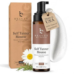 Beauty by Earth Self Tanner Mousse USA Made with Natural & Organic Ingredients Self Tanning Mousse for Dark Fake Tan, Sunless Tanner, Clear & Non Toxic Tanning Foam for Streak Free Finish & Natural Glow