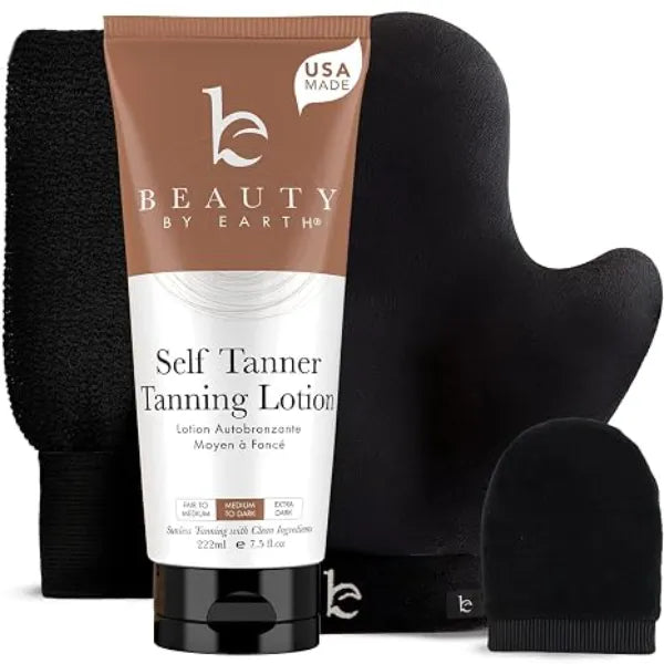 Beauty by Earth Self Tanner with Tanning Mitt USA Made Sunless Self Tanning Lotion Organic Ingredients