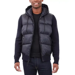 Men's Mixed-Media Hooded Zip Sweater Jacket