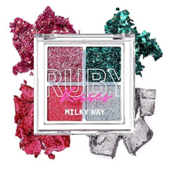 Ruby Kisses Glitter Gem Palette, 4 Shades Highly Pigmented Chunk Glitter, Buttery Texture, Long-Lasting Eye Makeup
