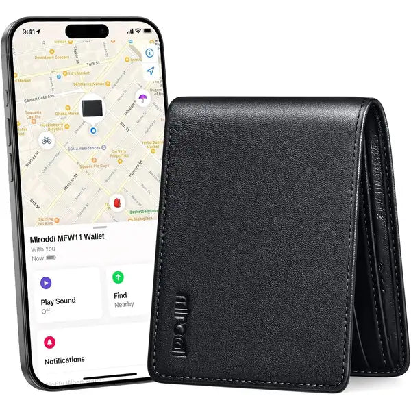 Miroddi Genuine Leather Wallet with Smart Tracker - Minimalist RFID Blocking for Men & Boys