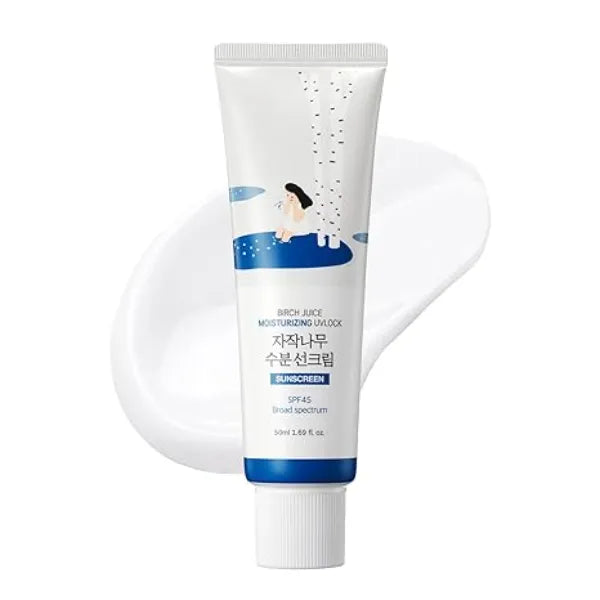 ROUND LAB Birch Juice Moisturizing UV LOCK SPF 45, Hydrating Lotion-like Lightweight Glow Sunscreen for Sensitive Skin, No White Cast, Fragrance Free, Protector Solar, Korean Sunscreen