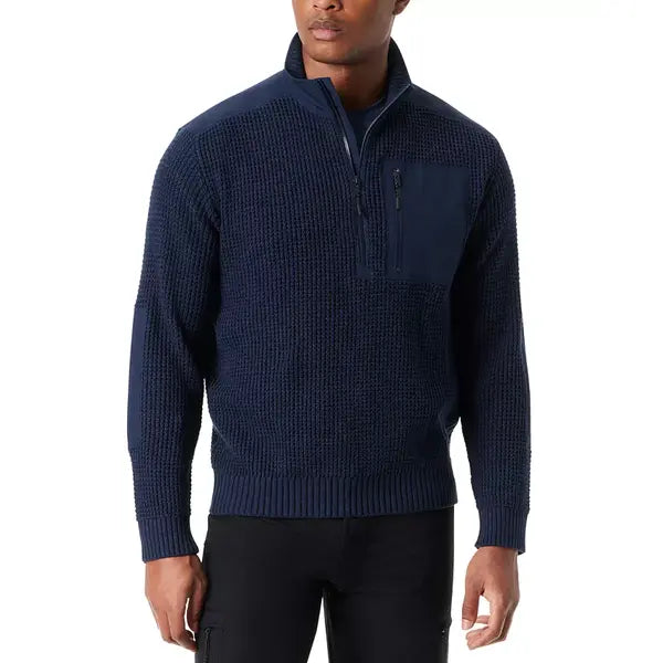 Men's Quarter-Zip Long Sleeve Pullover Patch Sweater