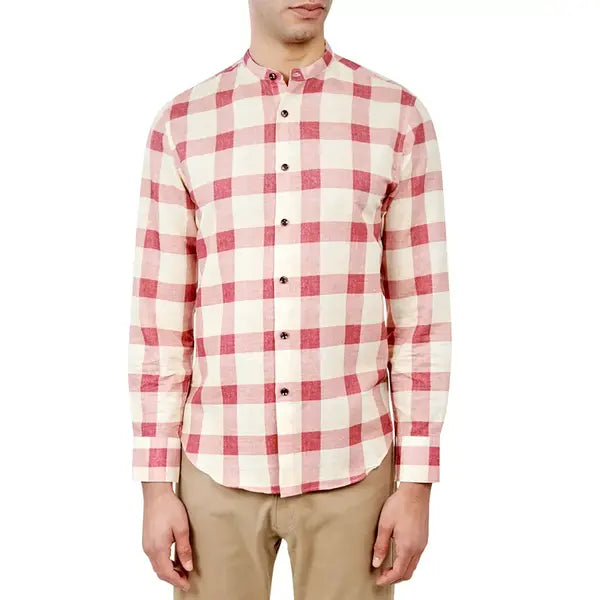 Brooklyn Brigade Men's Check Button-Down Mandarin Shirt