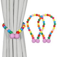 KLOGTSIND Magnetic Curtain Tiebacks, 2 Pack Wood Bead Curtain Holdbacks