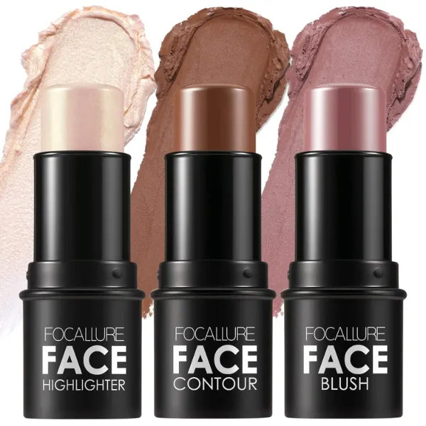 FOCALLURE 3 Pcs Cream Contour Sticks,Shades with Highlighter & Bronzer & Blush,Non-greasy Long-wear Face Contouring Pen,Easy to Sculpt the Face and Create a Lightweight Finishing Makeup